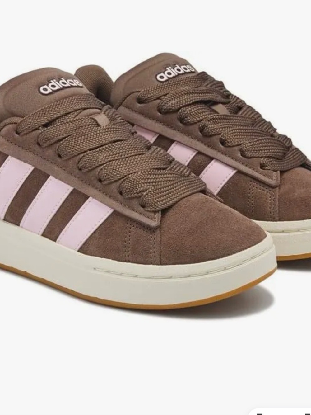 New adidas Grand CoWomen’s Brown Suede Sneakers with Pink Stripes